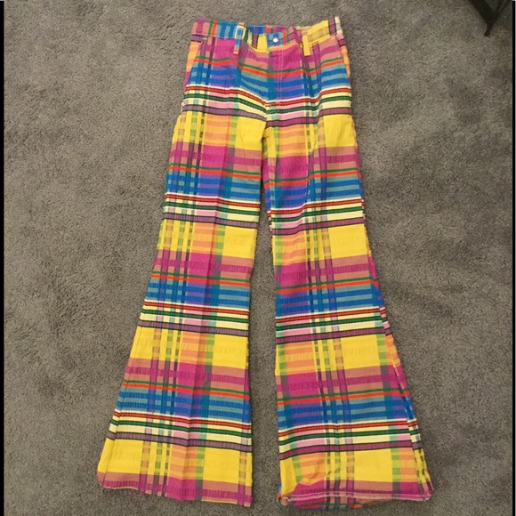 Vintage Pants - REAL VINTAGE 70’s PLAID PATCHWORK BELLBOTTOMS PANTS FLARE JEANS